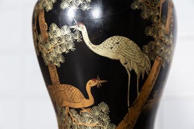 Pair English Large Chinoiserie Papier M ch Table Lamps