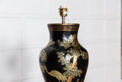 Pair English Large Chinoiserie Papier M ch Table Lamps