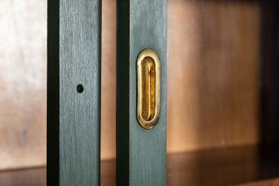 Pair English Painted Mahogany Glazed Bookcase Display Cabinets