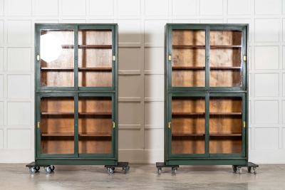 Pair English Painted Mahogany Glazed Bookcase Display Cabinets