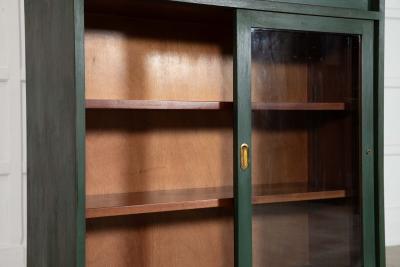 Pair English Painted Mahogany Glazed Bookcase Display Cabinets