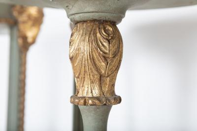 Pair English Regency Rams Head Parcel Gilt Carved Torcheres