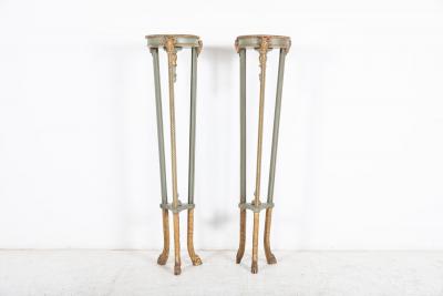 Pair English Regency Rams Head Parcel Gilt Carved Torcheres