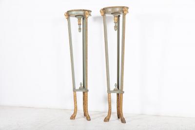 Pair English Regency Rams Head Parcel Gilt Carved Torcheres