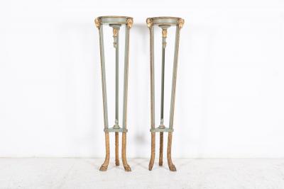 Pair English Regency Rams Head Parcel Gilt Carved Torcheres