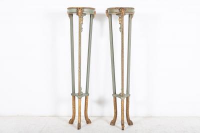 Pair English Regency Rams Head Parcel Gilt Carved Torcheres