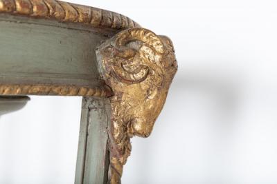 Pair English Regency Rams Head Parcel Gilt Carved Torcheres