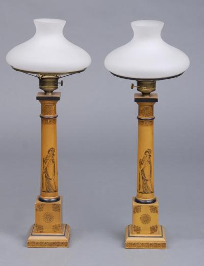 Pair English Tall Tole Lamps