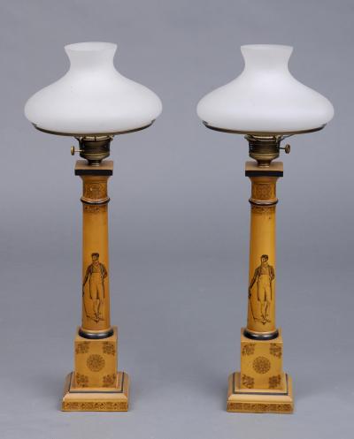 Pair English Tall Tole Lamps