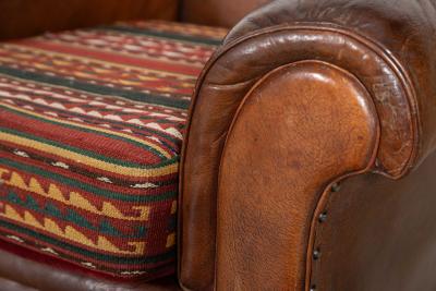 Pair English Tan Leather Country House Sprung Armchairs