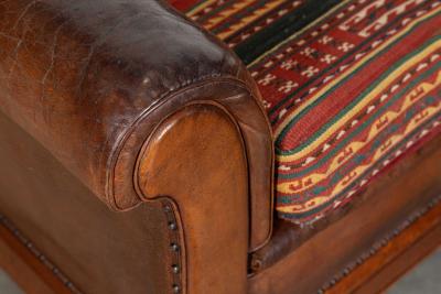 Pair English Tan Leather Country House Sprung Armchairs