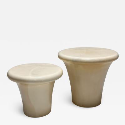 Pair Faux Goatskin Mushroom Side End Tables 1970