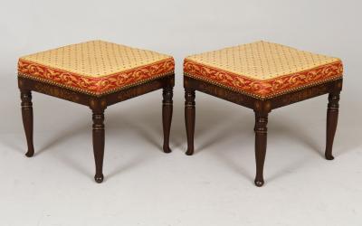 Pair Faux Rosewood Upholstered Stools