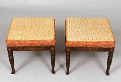 Pair Faux Rosewood Upholstered Stools