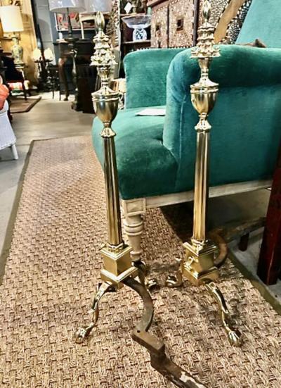 Pair Federal Brass Andirons