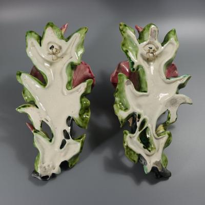 Pair Fives Lille Majolica Butterfly Wall Pockets