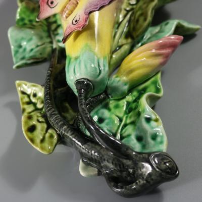 Pair Fives Lille Majolica Butterfly Wall Pockets