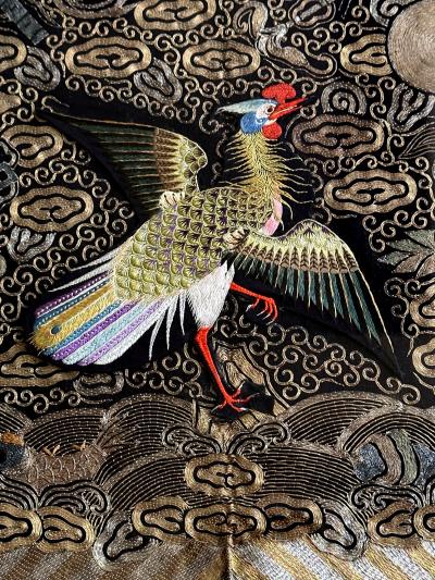 Pair Framed Superb Chinese Qing Dynasty Embroidered Peacock Third Rank Badge