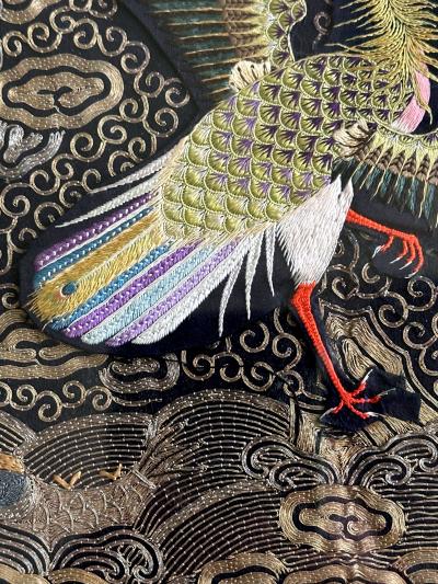 Pair Framed Superb Chinese Qing Dynasty Embroidered Peacock Third Rank Badge