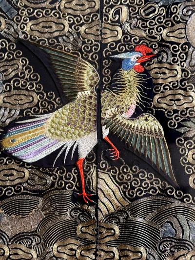 Pair Framed Superb Chinese Qing Dynasty Embroidered Peacock Third Rank Badge