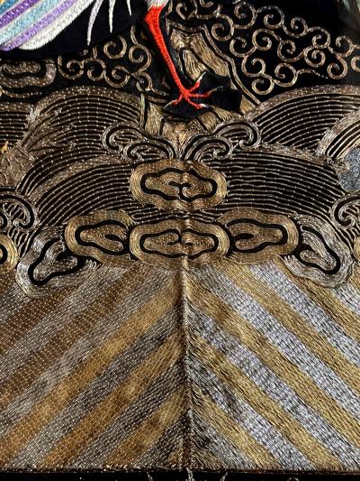 Pair Framed Superb Chinese Qing Dynasty Embroidered Peacock Third Rank Badge