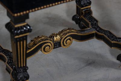 Pair French 19thC Ebonised Gilt Velvet Stools