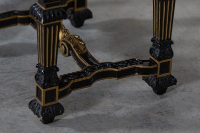 Pair French 19thC Ebonised Gilt Velvet Stools