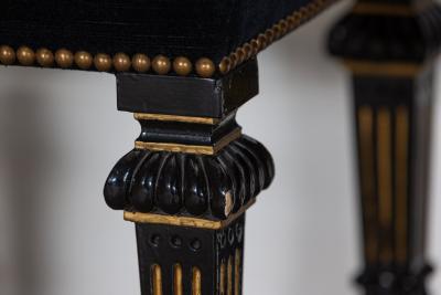 Pair French 19thC Ebonised Gilt Velvet Stools