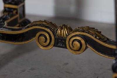 Pair French 19thC Ebonised Gilt Velvet Stools