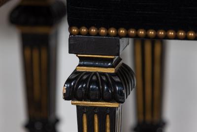 Pair French 19thC Ebonised Gilt Velvet Stools