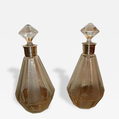 Pair French Art Etched Glass Decanters