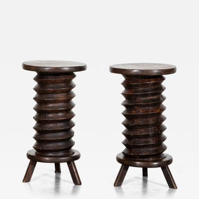 Pair French Elm Corkscrew Side Tables Plant Sculpture Stands