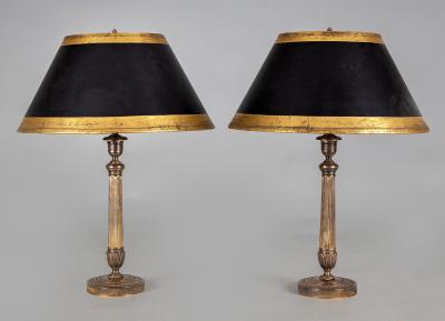 Pair French Empire Gilt Bronze Candlestick Lamps a Pair
