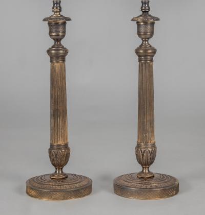 Pair French Empire Gilt Bronze Candlestick Lamps a Pair