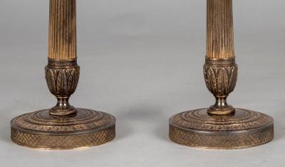 Pair French Empire Gilt Bronze Candlestick Lamps a Pair
