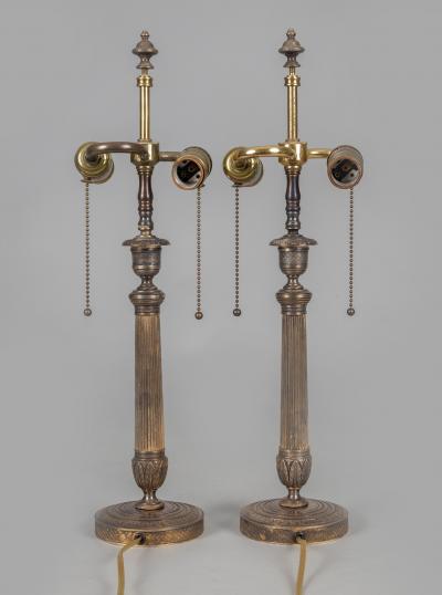 Pair French Empire Gilt Bronze Candlestick Lamps a Pair