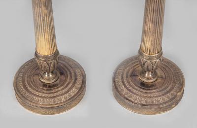 Pair French Empire Gilt Bronze Candlestick Lamps a Pair