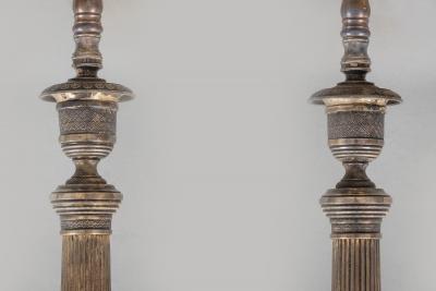 Pair French Empire Gilt Bronze Candlestick Lamps a Pair