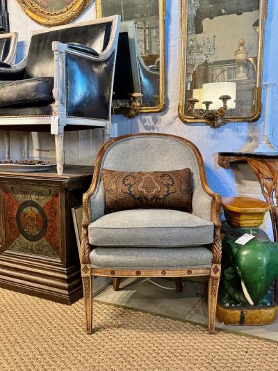 Pair French Empire Style Barrel Back Bergeres c 1930 1940