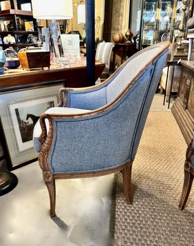 Pair French Empire Style Barrel Back Bergeres c 1930 1940