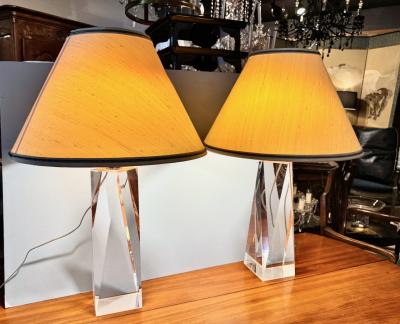 Pair French Faceted Acrylic Lamps