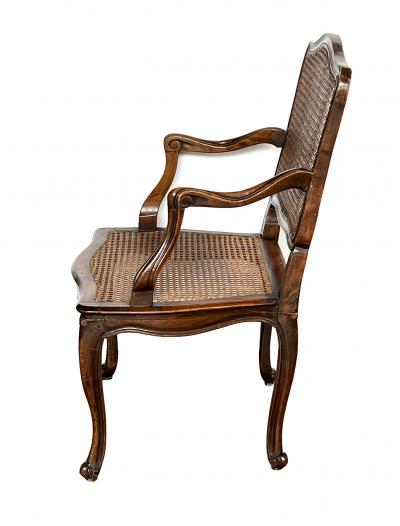 Pair French Louis XV Style Open Armchairs with Caned Seats and Backs