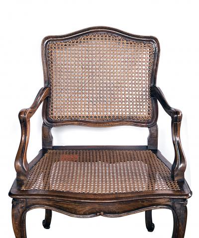 Pair French Louis XV Style Open Armchairs with Caned Seats and Backs