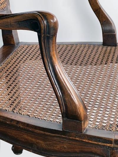 Pair French Louis XV Style Open Armchairs with Caned Seats and Backs