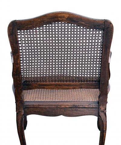 Pair French Louis XV Style Open Armchairs with Caned Seats and Backs