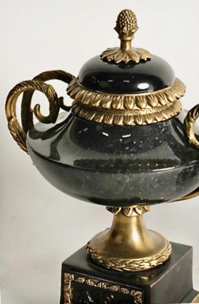 Pair French Marble and Bronze Covered Urns or Gernitures