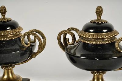 Pair French Marble and Bronze Covered Urns or Gernitures