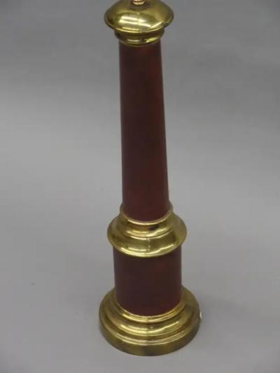 Pair French Mid Century Modern Brass Enamel Table Lamps Hand Painted Shades