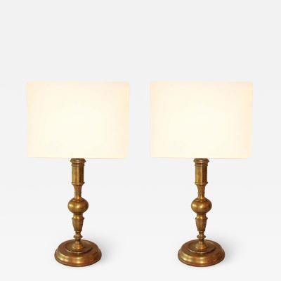Pair French Mid Century Modern Neoclassical Gilt Bronze Solid Brass Table Lamps