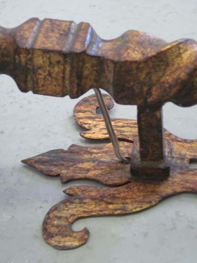 Pair French Mid Century Modern Neoclassical Gilt Iron Torch Sconces Poillerat